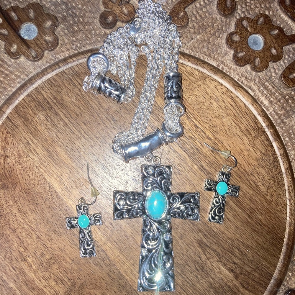 Cross earrings and necklace